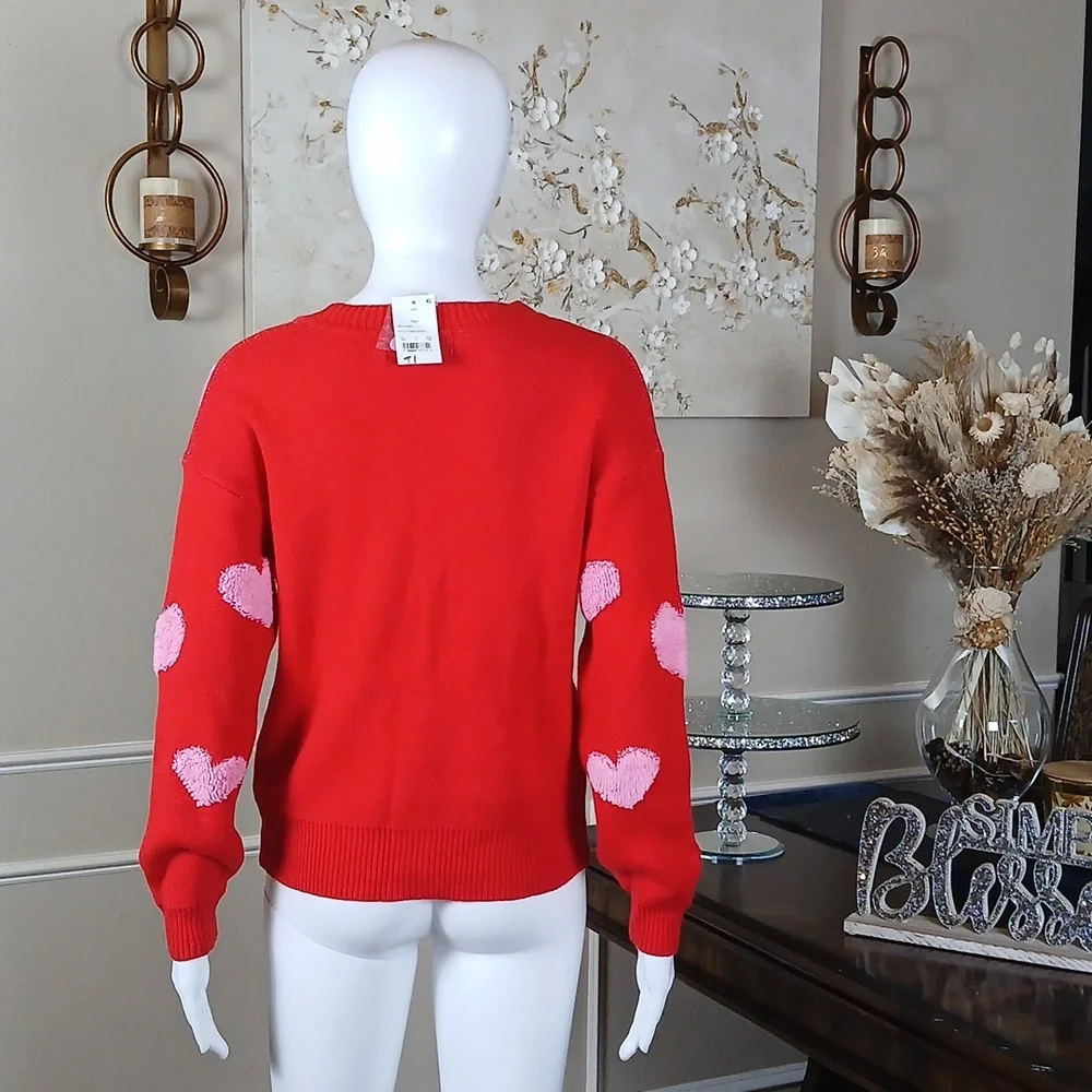 New Red And Pink V-Neck Embellished Cardigan With Heart Shape Buttons. XXS - Picture 13 of 17